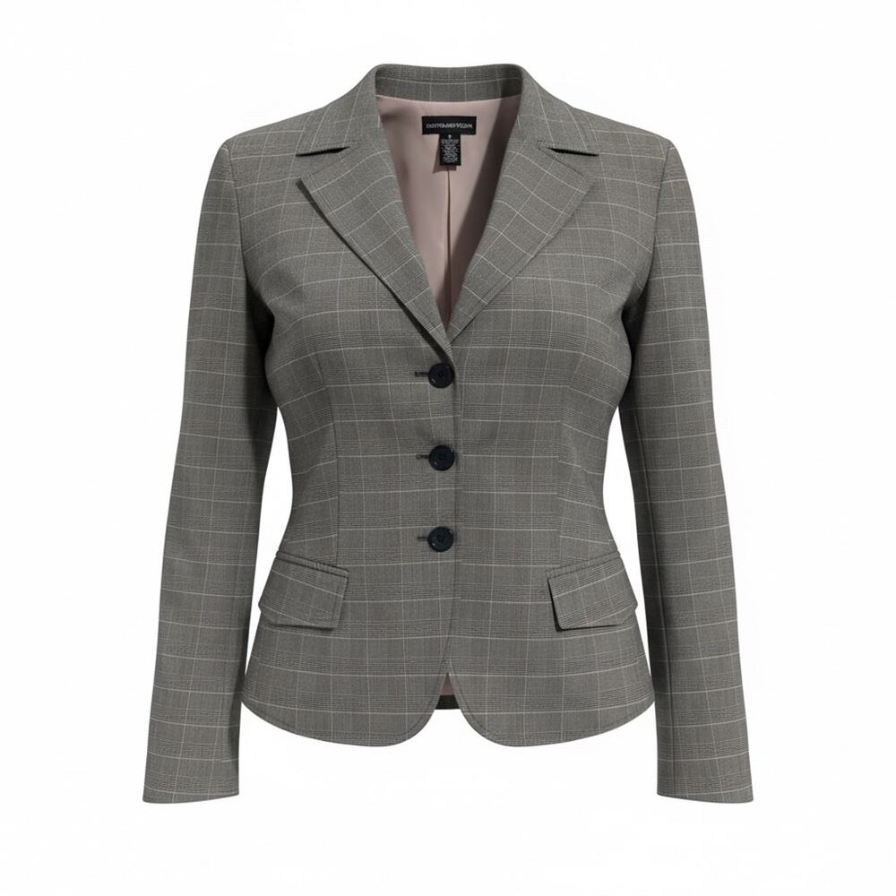 Norton McNaughton Stretch Gray Plaid Pink 3 button Blazer Career Coat 18